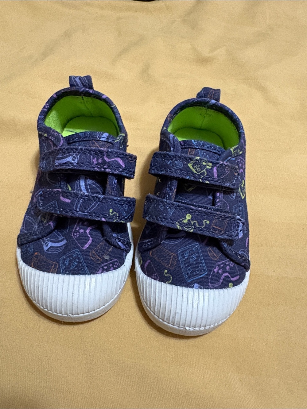 Cat & Jack Navy Patterned Velcro Sneakers with Lime-Green Lining